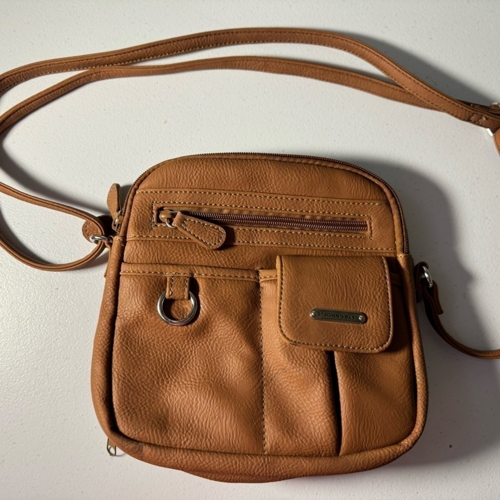 ST JOHNS BAY brown faux leather multi compartment crossbody bag - Picture 11 of 11